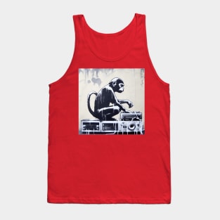 Side view of Banksy monkey playing on vinyl record Tank Top